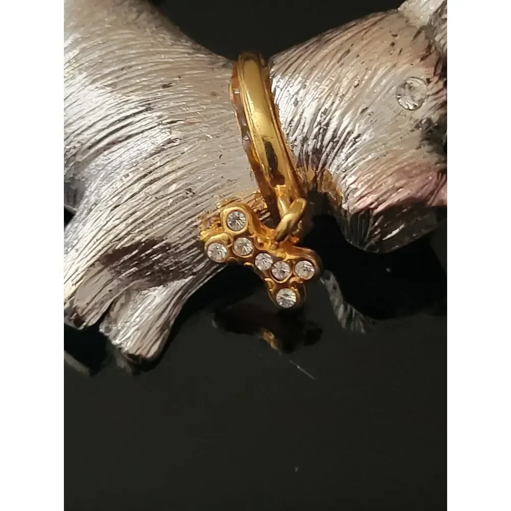 Terrier Scotty Dog Brooch Pin Silver Color Gold Trim Rhinestones Dog‎ Collar Eye